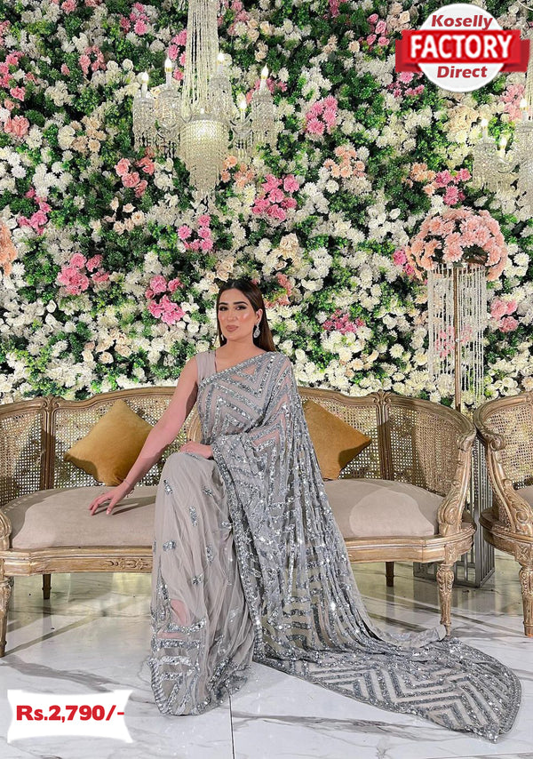 Ash Georgette Partywear Sequins Saree