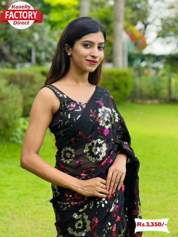 Black Multi-sequins Partywear Saree