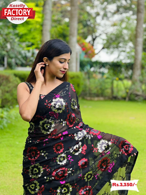 Black Multi-sequins Partywear Saree
