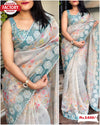 Blue Organza Digital Print And Sequins Work Partywear Saree