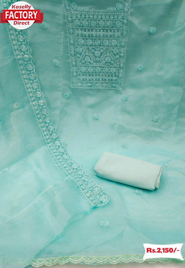 Light Blue Organza Embroidered Kurtha Suruwal Piece