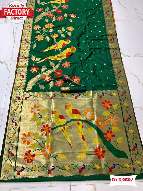 Dark Green Kanjivaram Rich Zari Weaving Saree