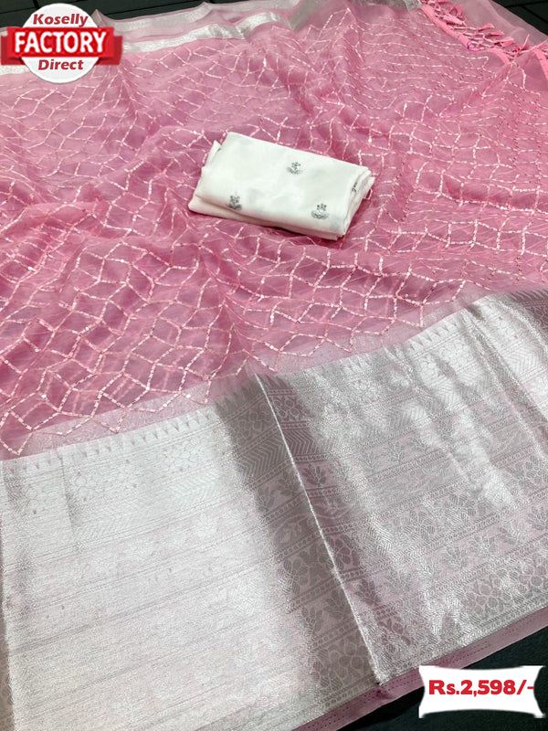 Baby Pink Pure Kanchipuram Organza Saree