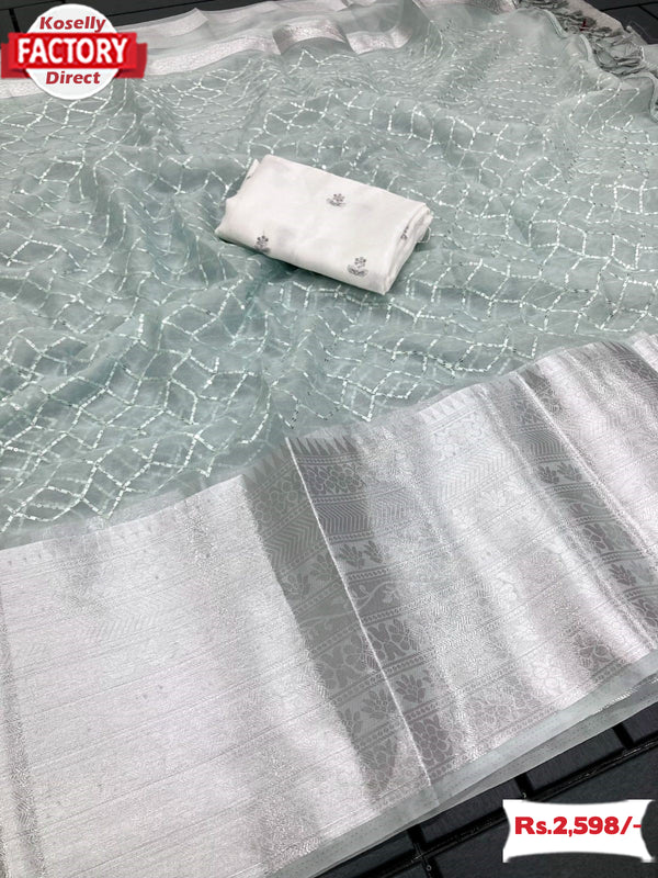 Baby Blue Pure Kanchipuram Organza Saree