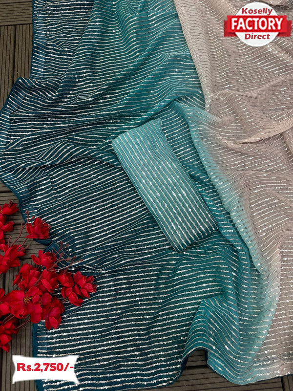 Blue Multi-shaded Georgette Sequins Worked Partywear Saree