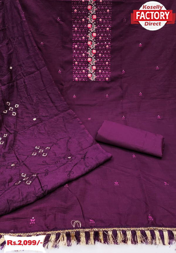 Wine Embroidered Kurtha Suruwal Piece