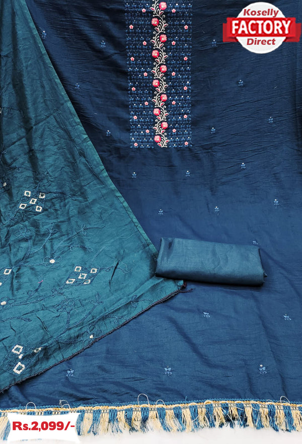 Teal Embroidered Kurtha Suruwal Piece