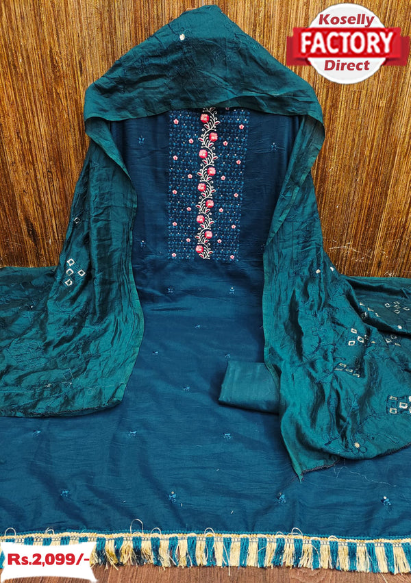 Teal Embroidered Kurtha Suruwal Piece