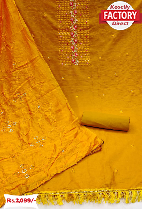 Yellow Embroidered Kurtha Suruwal Piece