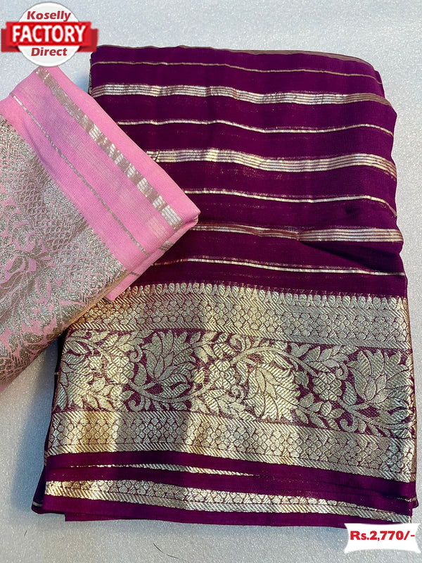 Wine Pure Russian Silk Rich Zari Weaving Saree