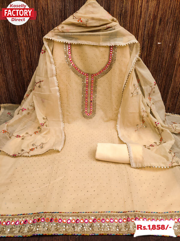 Yellow Chanderi Silk Embroidered Kurtha Suruwal Piece