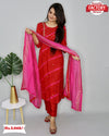 Red Muslin Embroidered Kurtha Dupatta Set