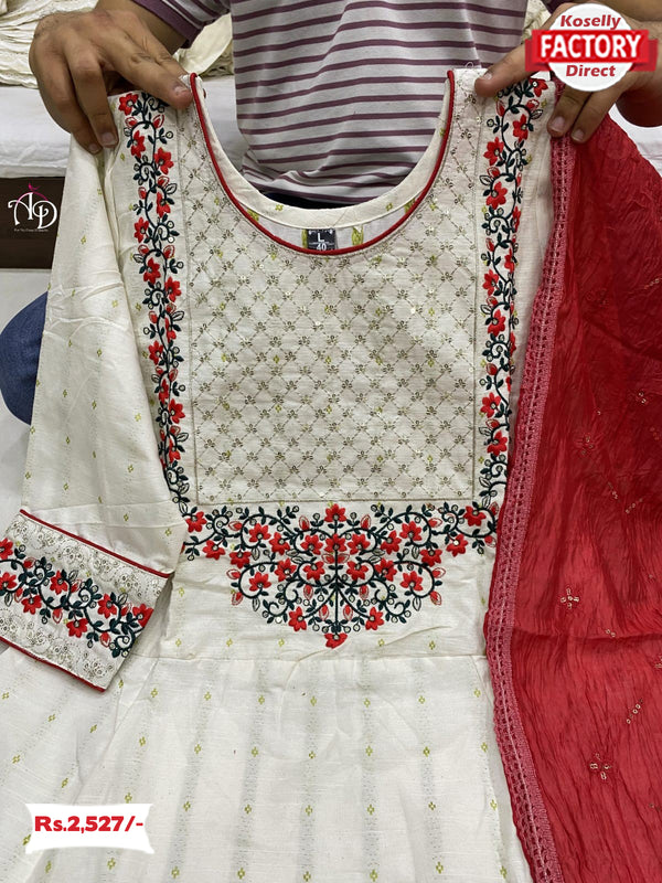 White Cotton Embroidered Kurthi Dupatta Set