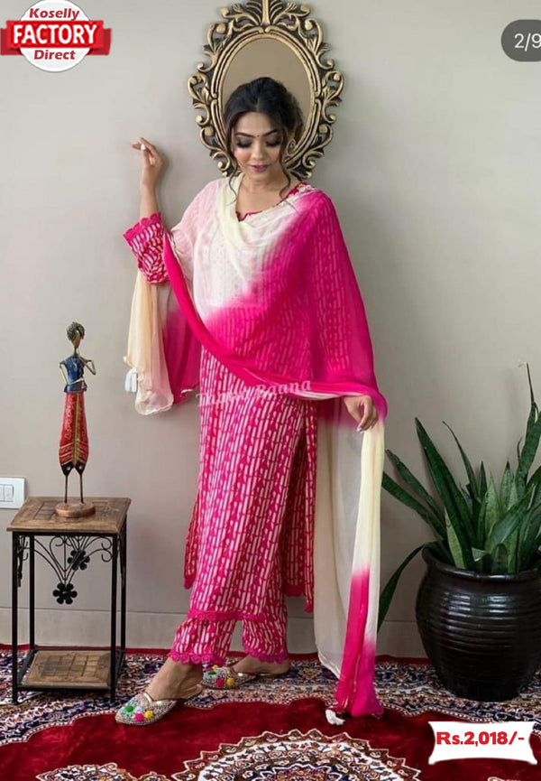 Pink Stylish Kurtha Palazzo Dupatta Set