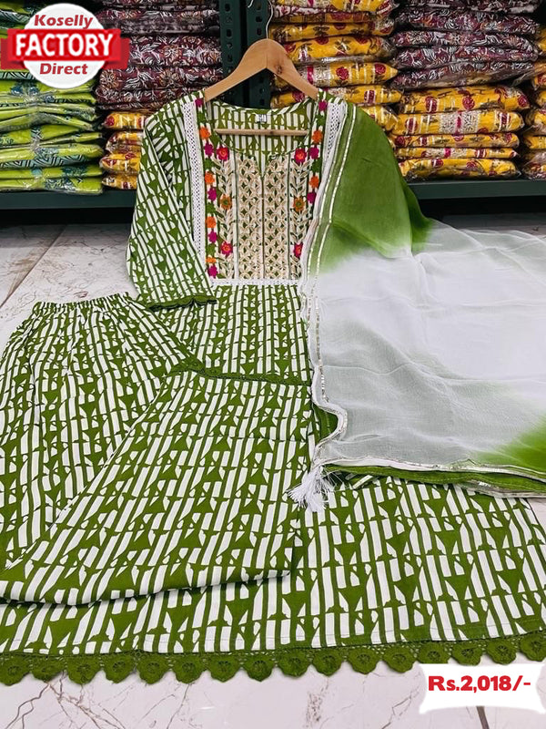 Light Green Stylish Kurtha Palazzo Dupatta Set