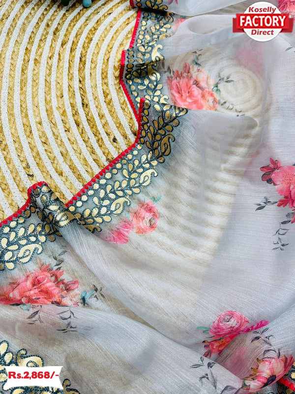 Ash Floral Organza Saree