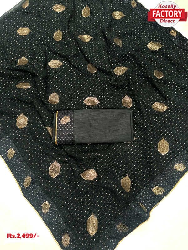 Black Georgette Sequins Partywear Saree