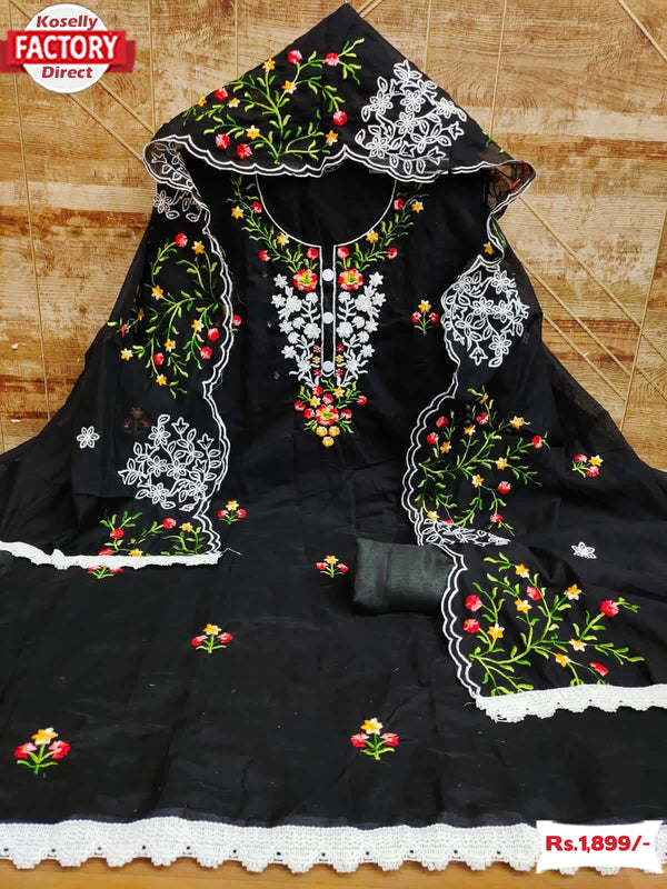 Black Chanderi Embroidered Kurtha Suruwal Piece