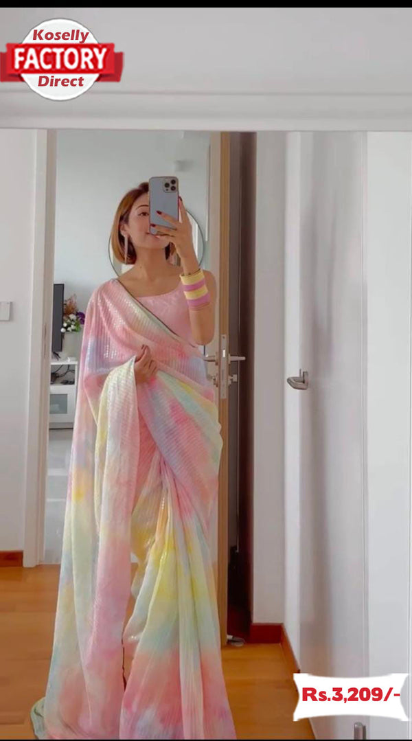 Georgette Multi-colour Sequins Ready-to-wear Partywear Saree