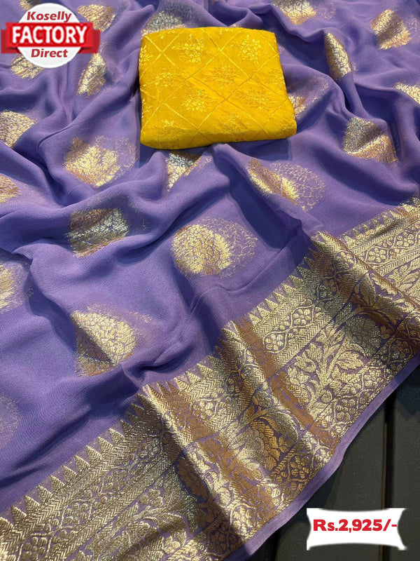 Lavender Viscose Georgette Banarasi Saree