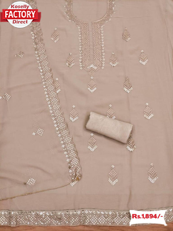 Nude Georgette Sequins Embroidered Kurtha Suruwal Piece