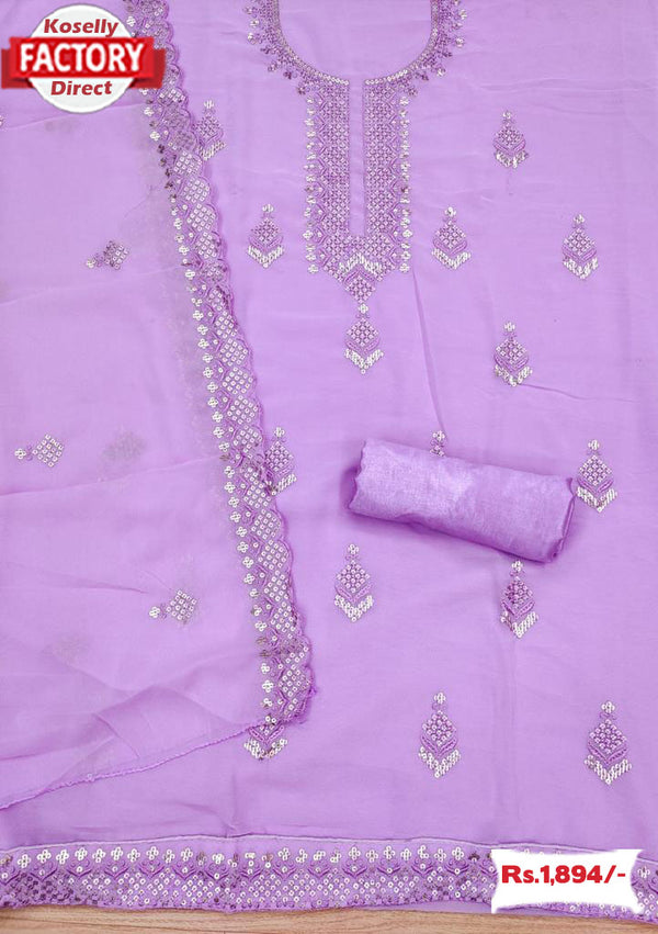 Lavender Georgette Sequins Embroidered Kurtha Suruwal Piece