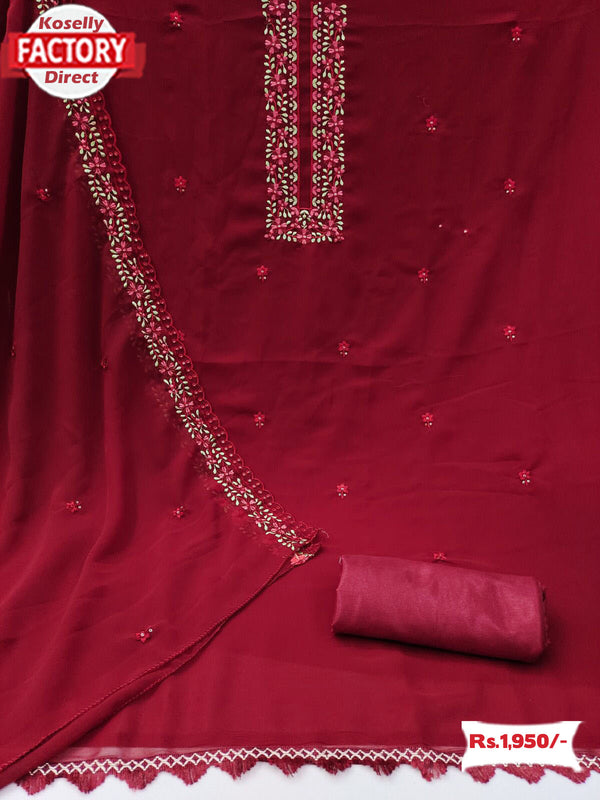 Dark Pink Georgette Embroidered Kurtha Suruwal Piece