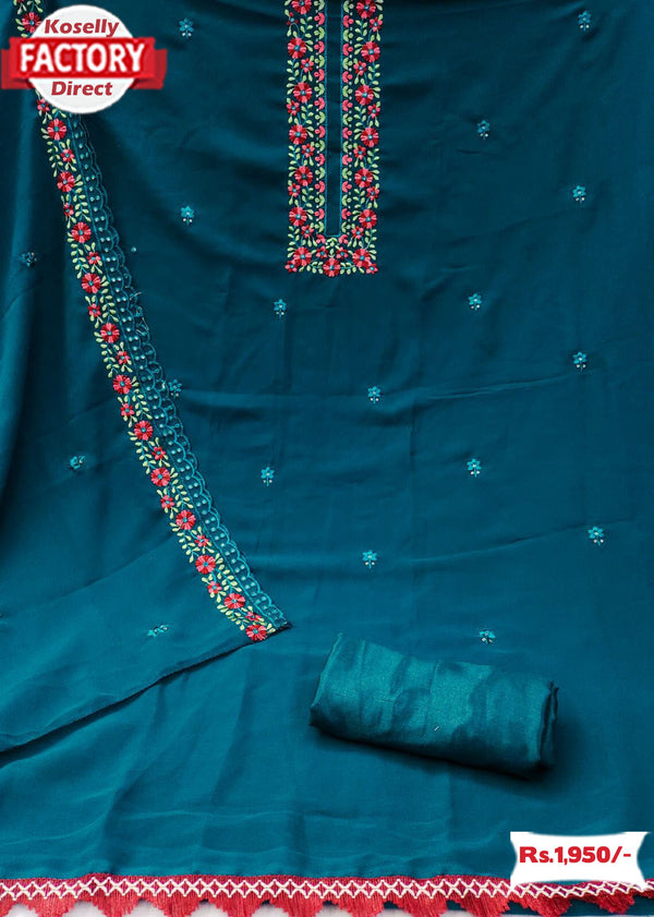 Teal Georgette Embroidered Kurtha Suruwal Piece