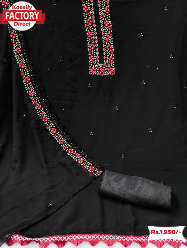 Black Georgette Embroidered Kurtha Suruwal Piece