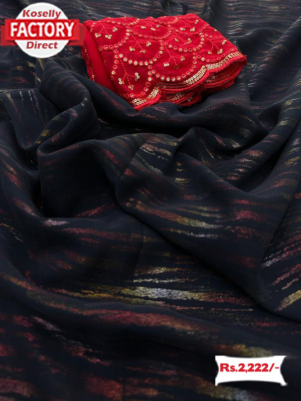 Black Georgette Smoke Foil Partywear Saree