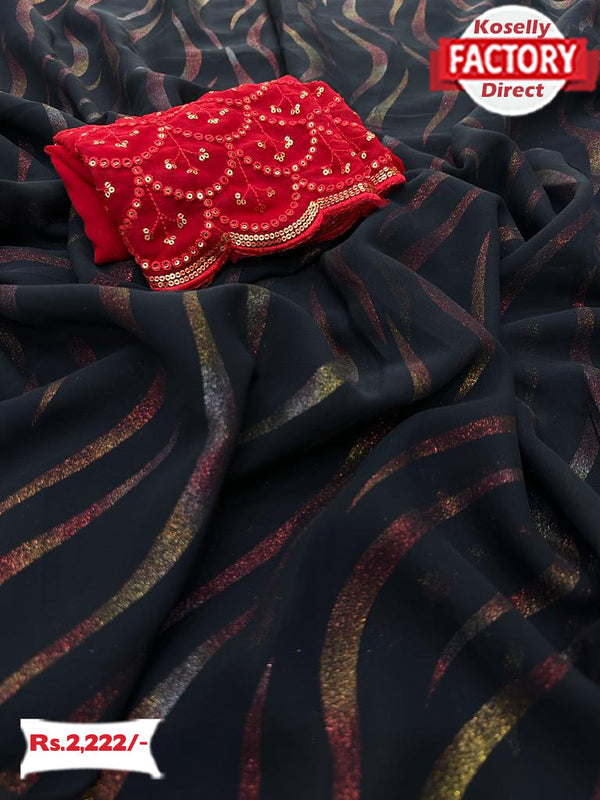 Black Georgette Smoke Foil Partywear Saree