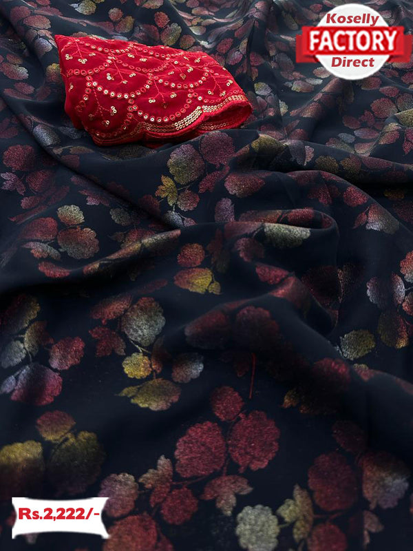 Black Georgette Smoke Foil Partywear Saree