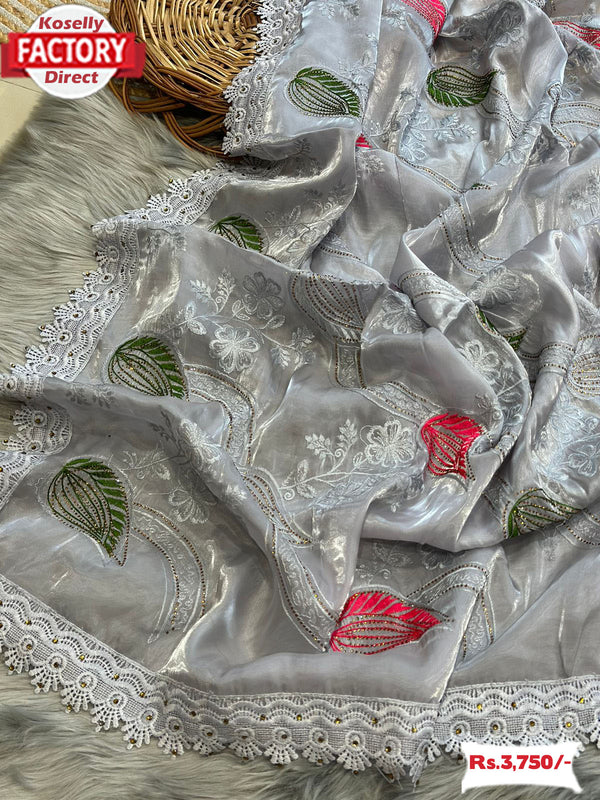 Ash Jimmy Choo Viscose Embroidered Partywear Saree