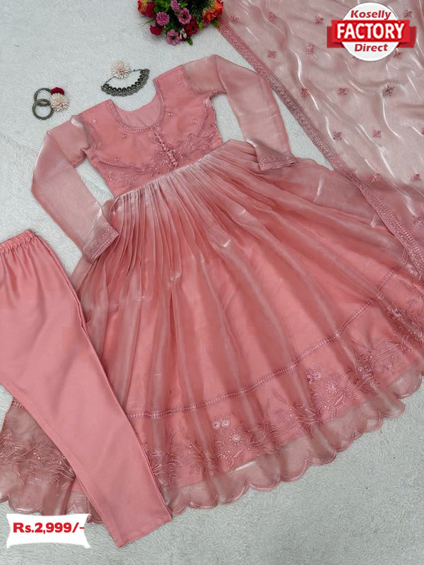 Blush Pink Tabby Organza Kurtha Pant Dupatta Set