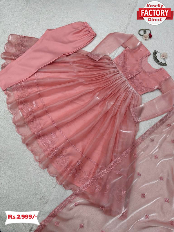 Blush Pink Tabby Organza Kurtha Pant Dupatta Set