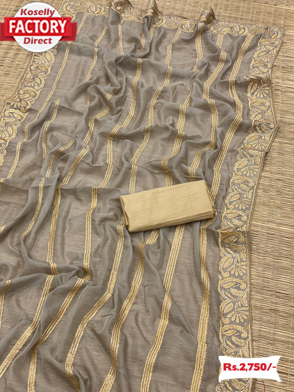 Ash Tabby Organza Silk Embroidered Saree