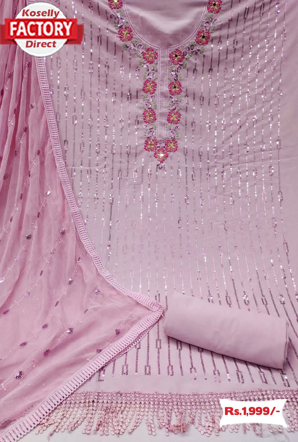 Pink Feyona Embroidered Kurtha Suruwal Piece