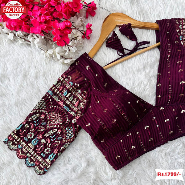 Wine Georgette Stylish V-Neck Blouse