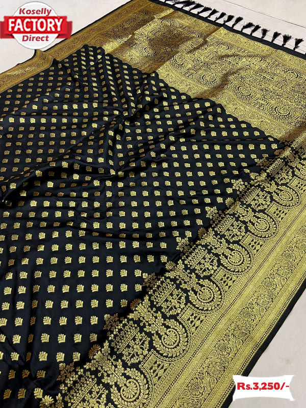 Black Handloom Banarasi Silk Rich Zari Saree