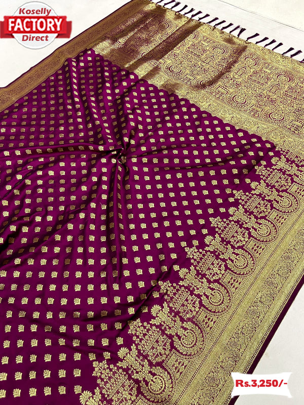 Wine Handloom Banarasi Silk Rich Zari Saree