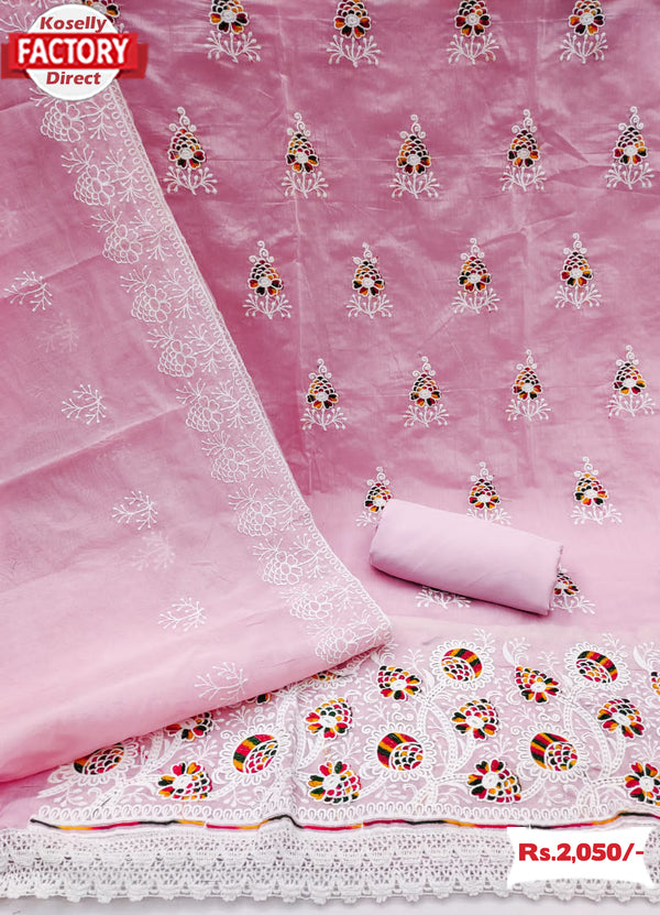 Pink Chanderi Multi-Embroidered Kurtha Suruwal Piece
