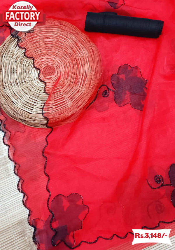 Red Organza Handwork Fancy Saree