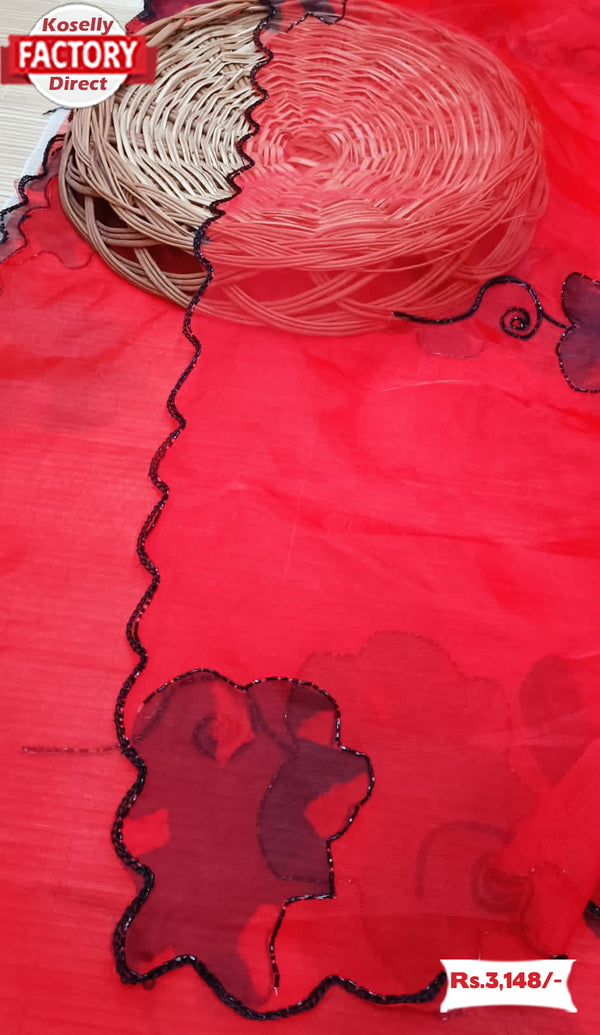 Red Organza Handwork Fancy Saree