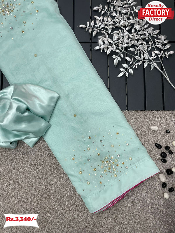 Dusty Blue Designer Sequins Partywear Saree