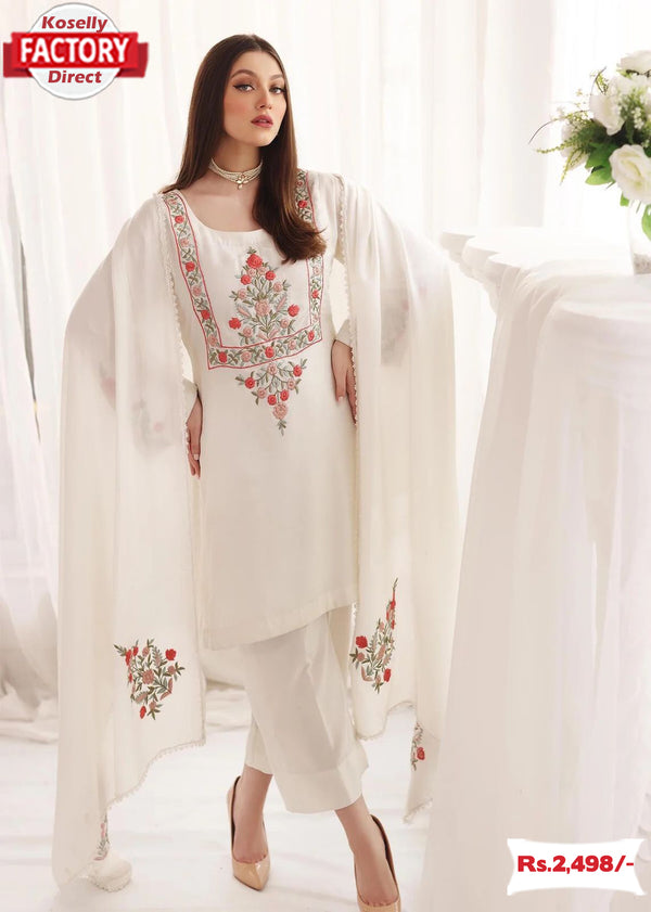 White Pakistani Kurtha Palazzo Dupatta Set