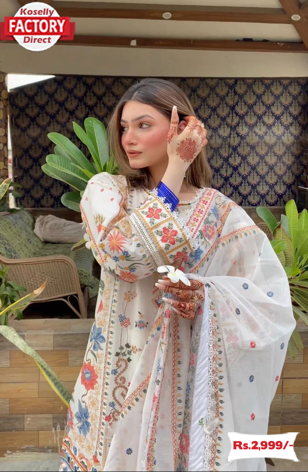White Pakistani Kurtha Palazzo Dupatta Set