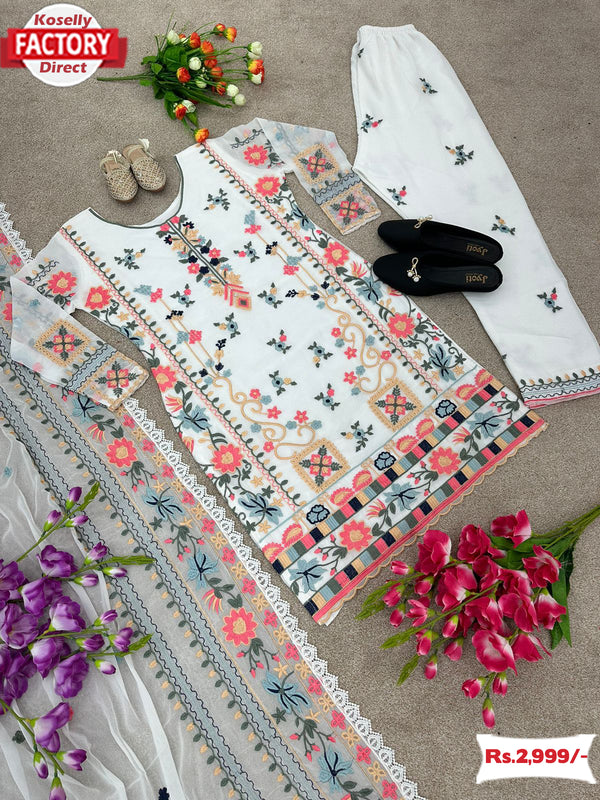 White Pakistani Kurtha Palazzo Dupatta Set