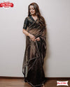 Black Pure Organza Gold Zari Weaving Partywear Saree