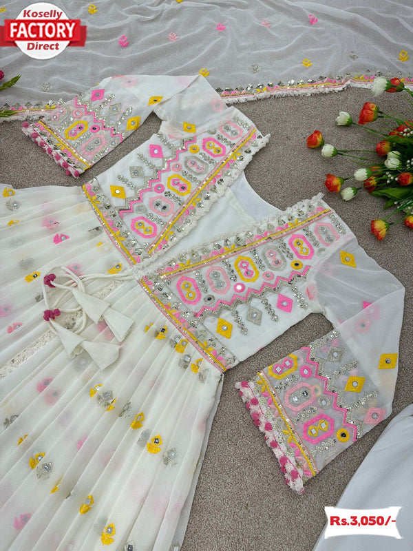 White Designer Partywear Kurthi Palazzo Dupatta Set