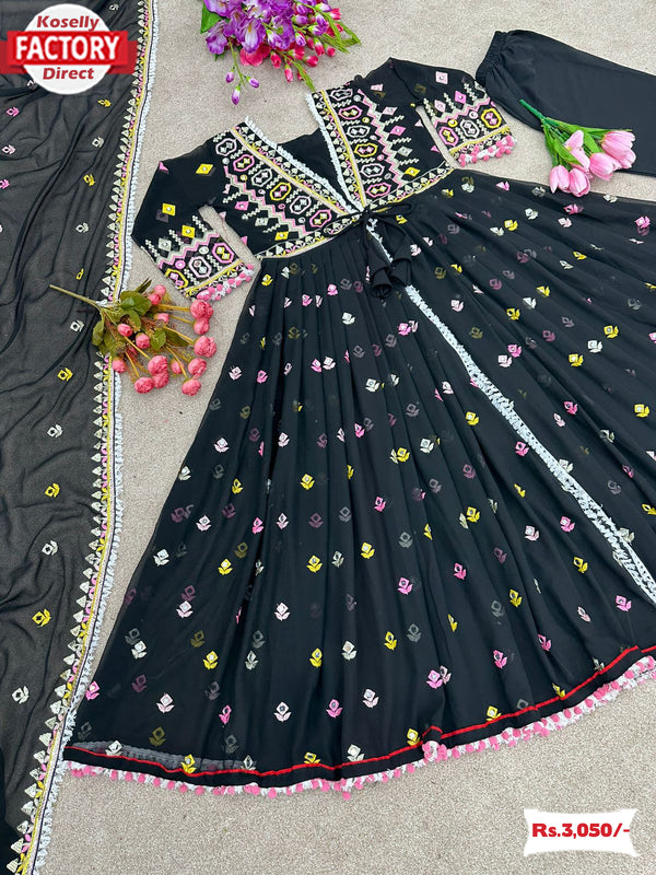 Black Designer Partywear Kurthi Palazzo Dupatta Set